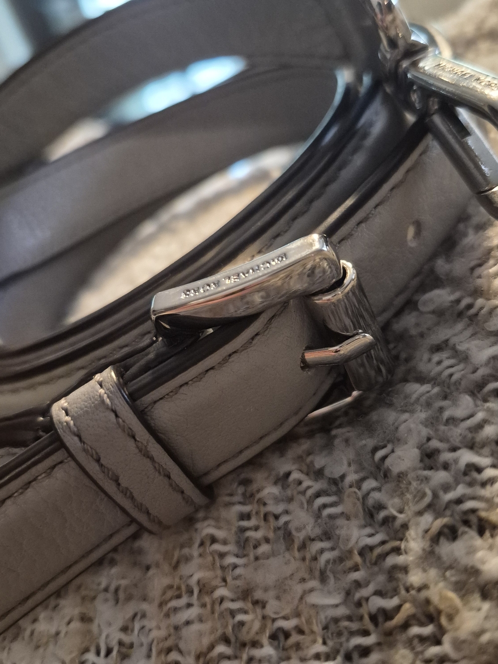Michael Kors Leather Crossbody Strap in Light Gray with Silver Hardware